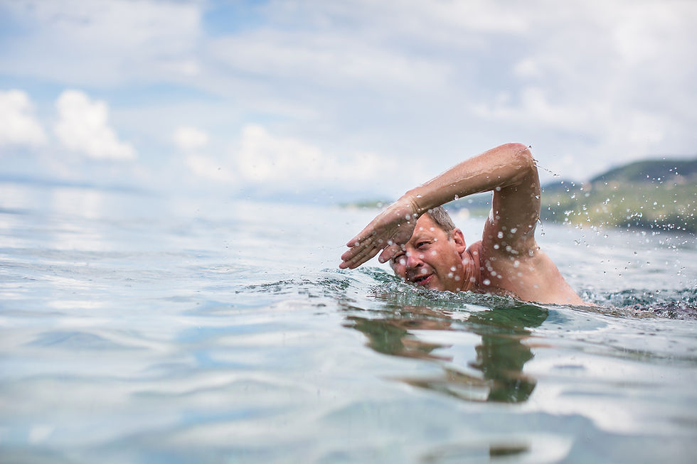 Swimming laps in the sea