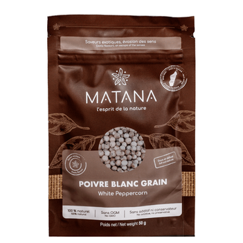 Poivre blanc de Madagascar en grains pour marinades de poisson ou de volaille et mélanges d'épices pour BBQ gourmet Matana