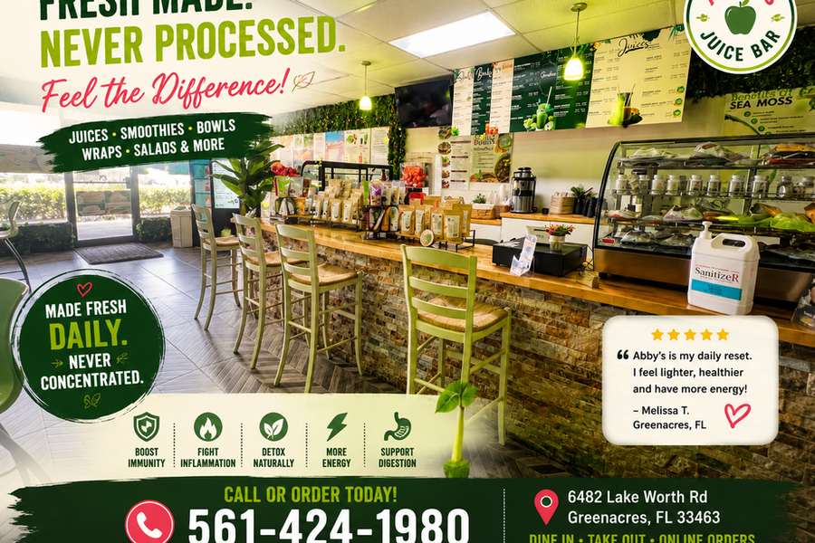Smoothies blended fresh at Abby's Juice Bar in Greenacres, FL