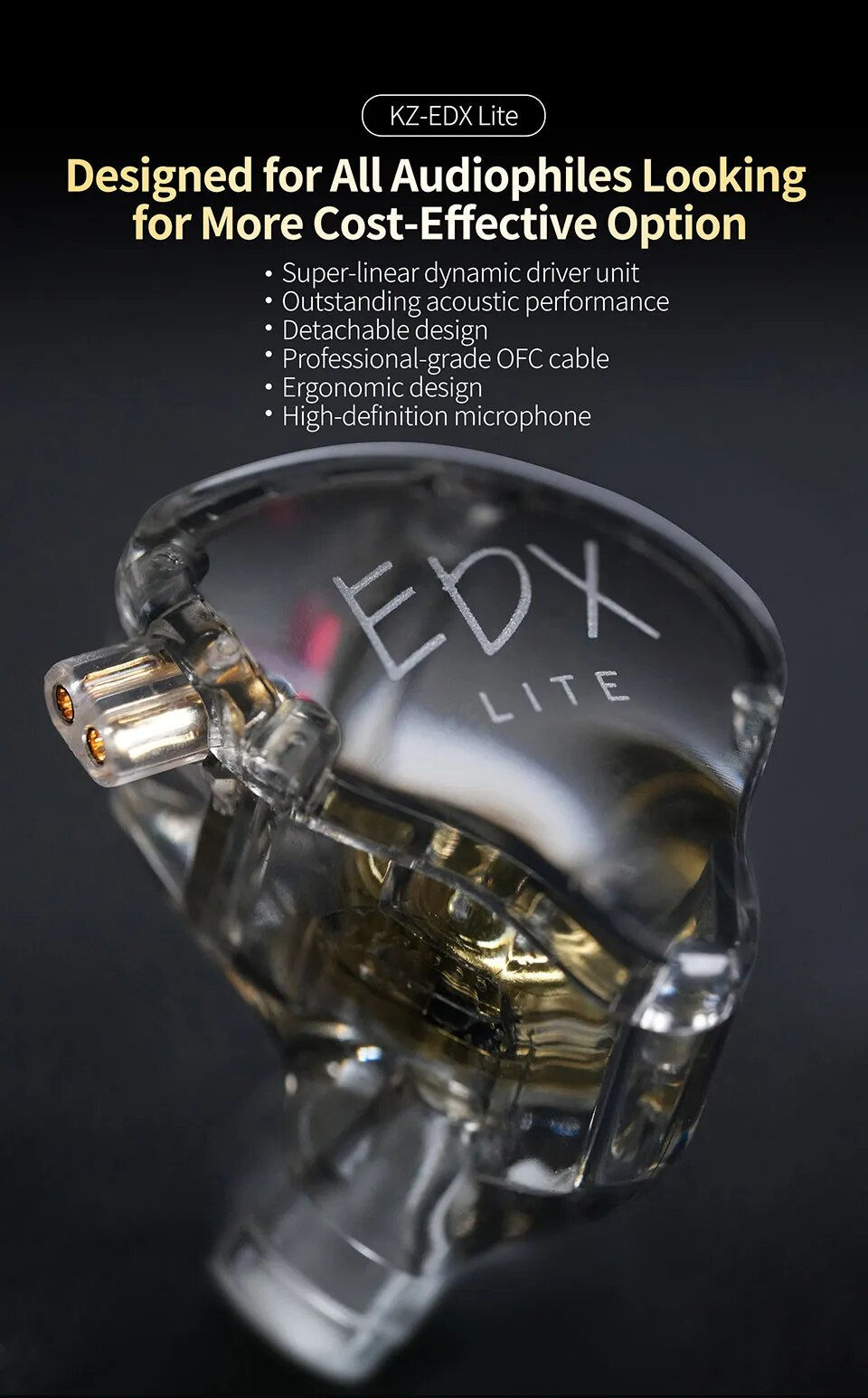 Thumbnail: KZ EDX Lite™ Audiophile Wired Earphones (Detachable 2-Pin Cable)