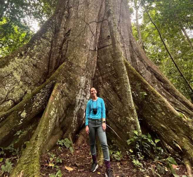 Tricia hiking in the Amazon rainforest in Peru.