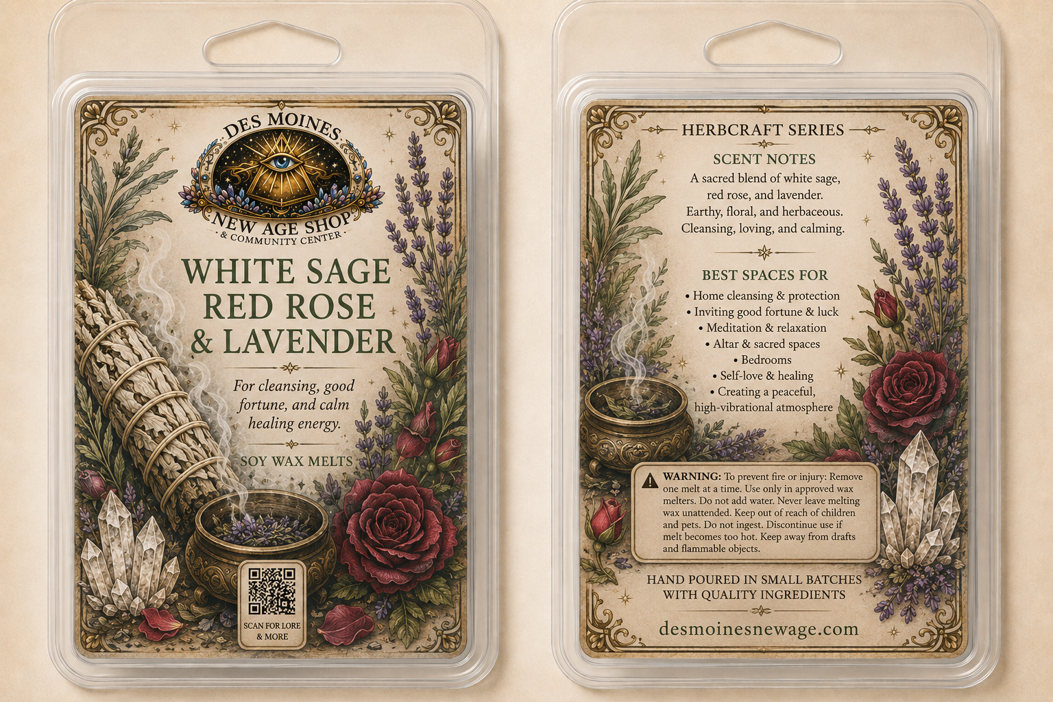 White Sage, Red Rose & Lavender Herbcraft Wax Melts