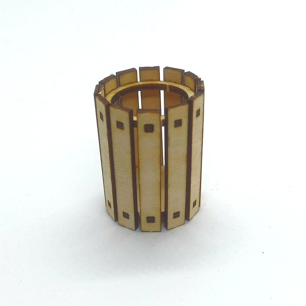 Thumbnail: Assembled wooden litter bin at 1:19 scale