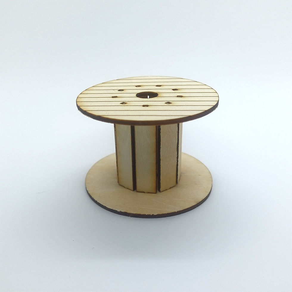 Thumbnail: An assembled wooden spool at 1:19 scale