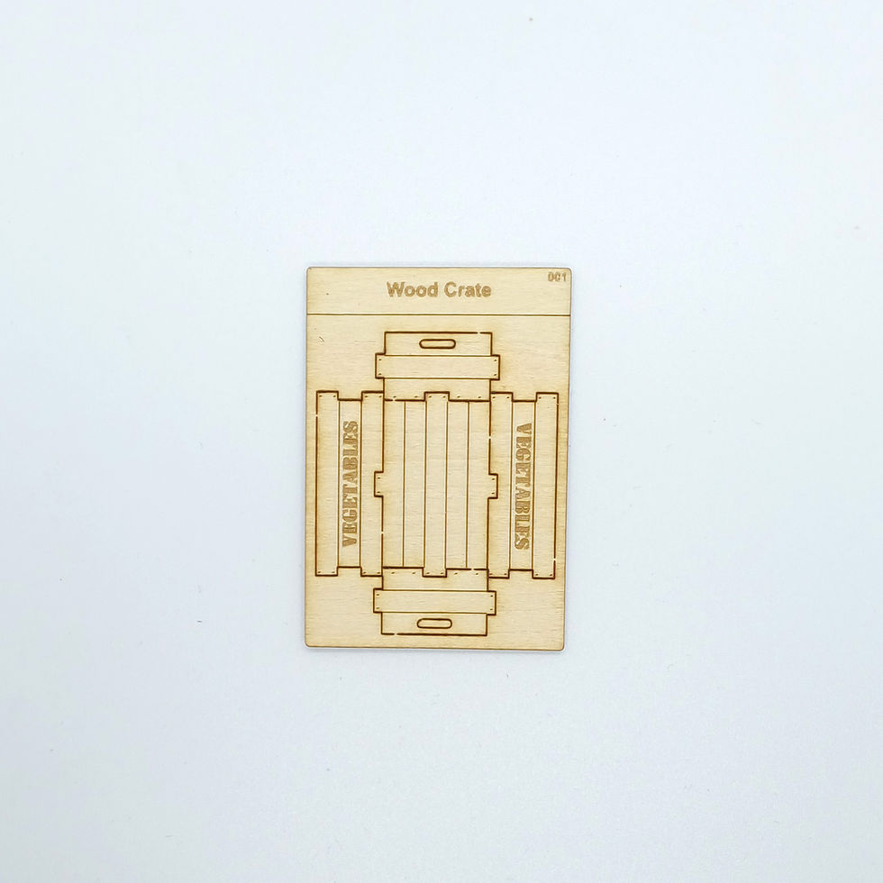 Thumbnail: A single wooden vegetable crate at 1:19 scale in flat pack kit form