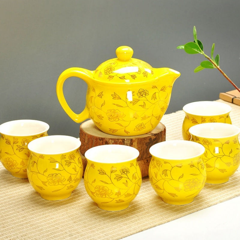 Double-Layer Ceramic Tea Set with Blue and White Design