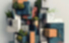 3d illustration of orange, teal, cream, and navy blocks stacked in interesting ways with some covered by moss, and some with plants, symbolizing transformation of a business with AI.