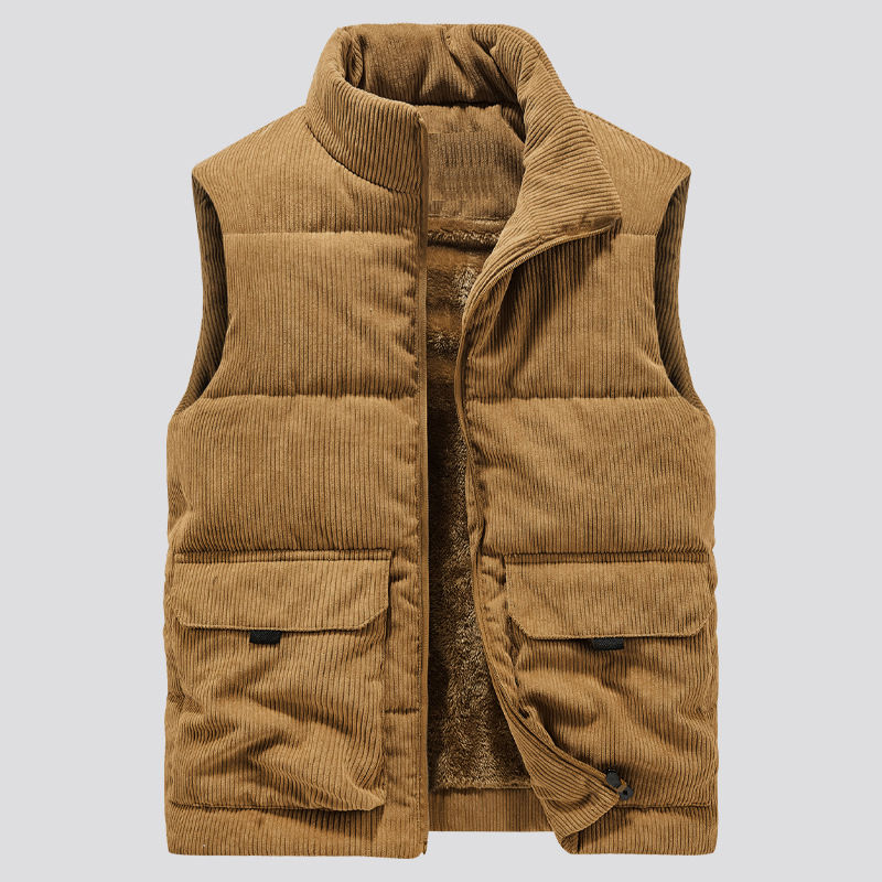 Men's Corduroy Vest with Pockets and Thick Lining