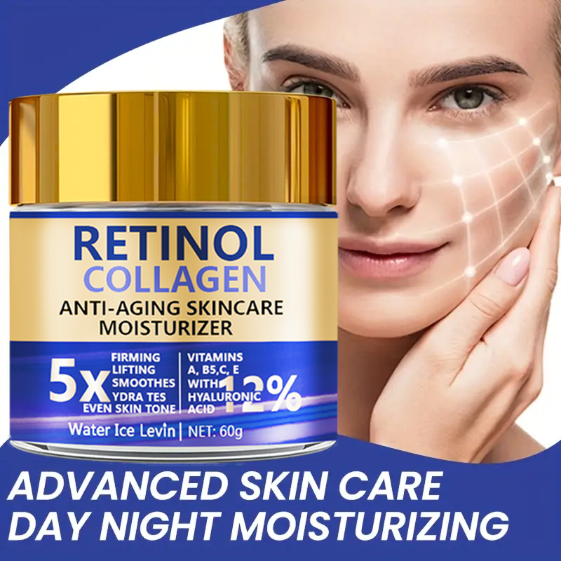 Creme facial com retinol e colágeno 60g, hidratante firmador antienvelhecimento