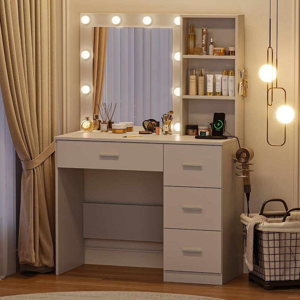 Thumbnail: White Vanity Desk with LED Lighted Mirror, Makeup Vanity Desk with 4 Drawers Sto