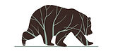 Brown bear silhouette, trees inside, walking