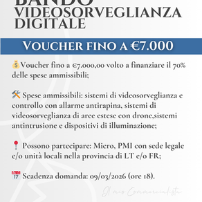 Bando per la concessione di contributi per sistemi di videosorveglianza digitale 2025 per le imprese di Latina/Frosinone