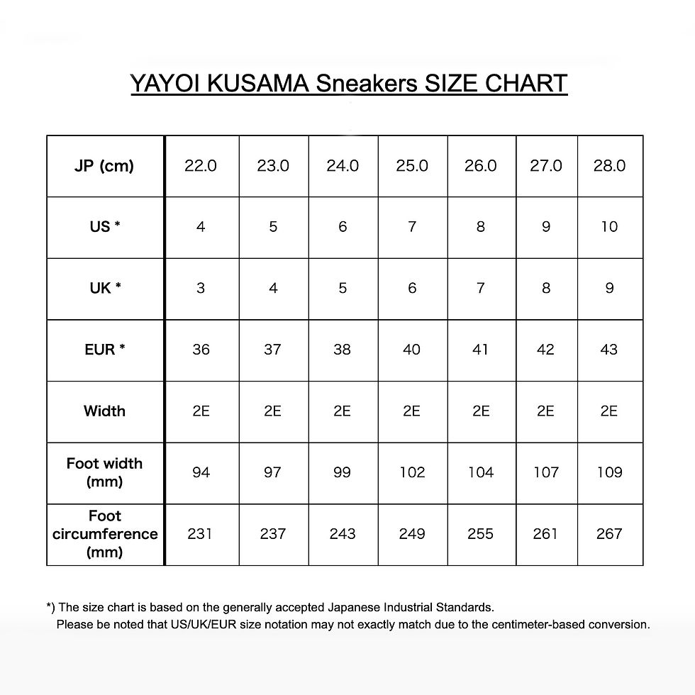 Thumbnail: YAYOI KUSAMA Sneakers SIZE CHART