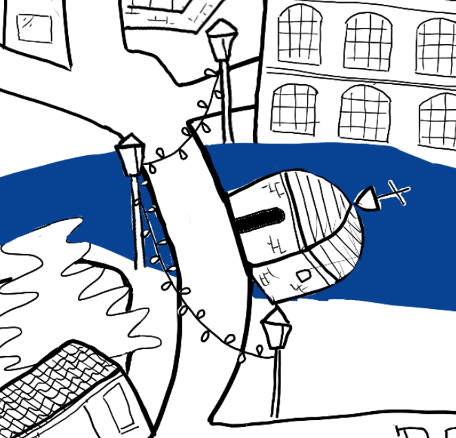 An illustration of the historic Bradford on Avon train station as features in the illustrated Bradfo