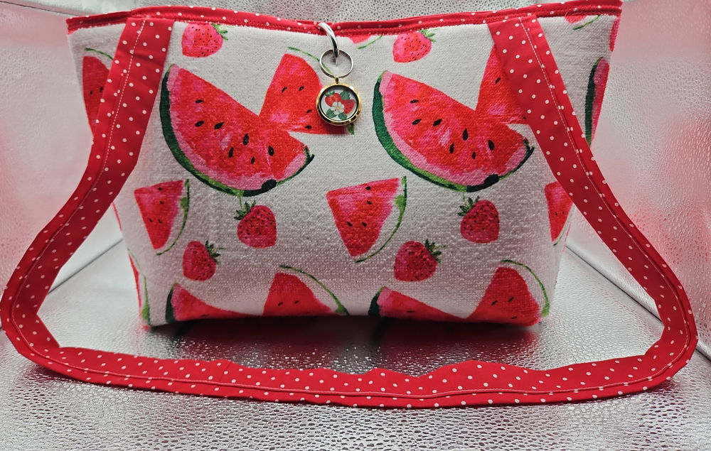 Fabric Tote and Carry All Strawberry Themed with Locket Keyring