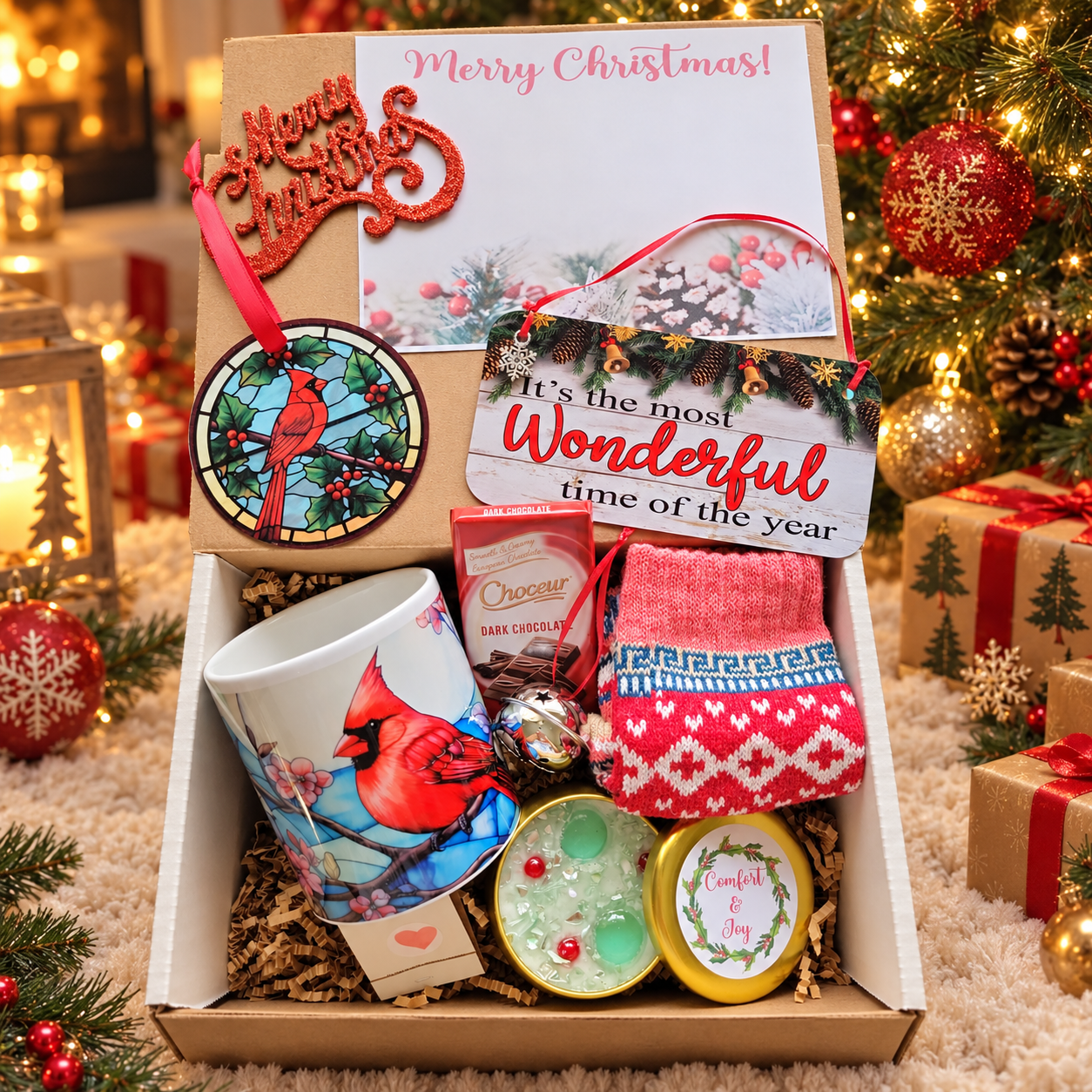 Red Cardinal Christmas Gift Box for Her