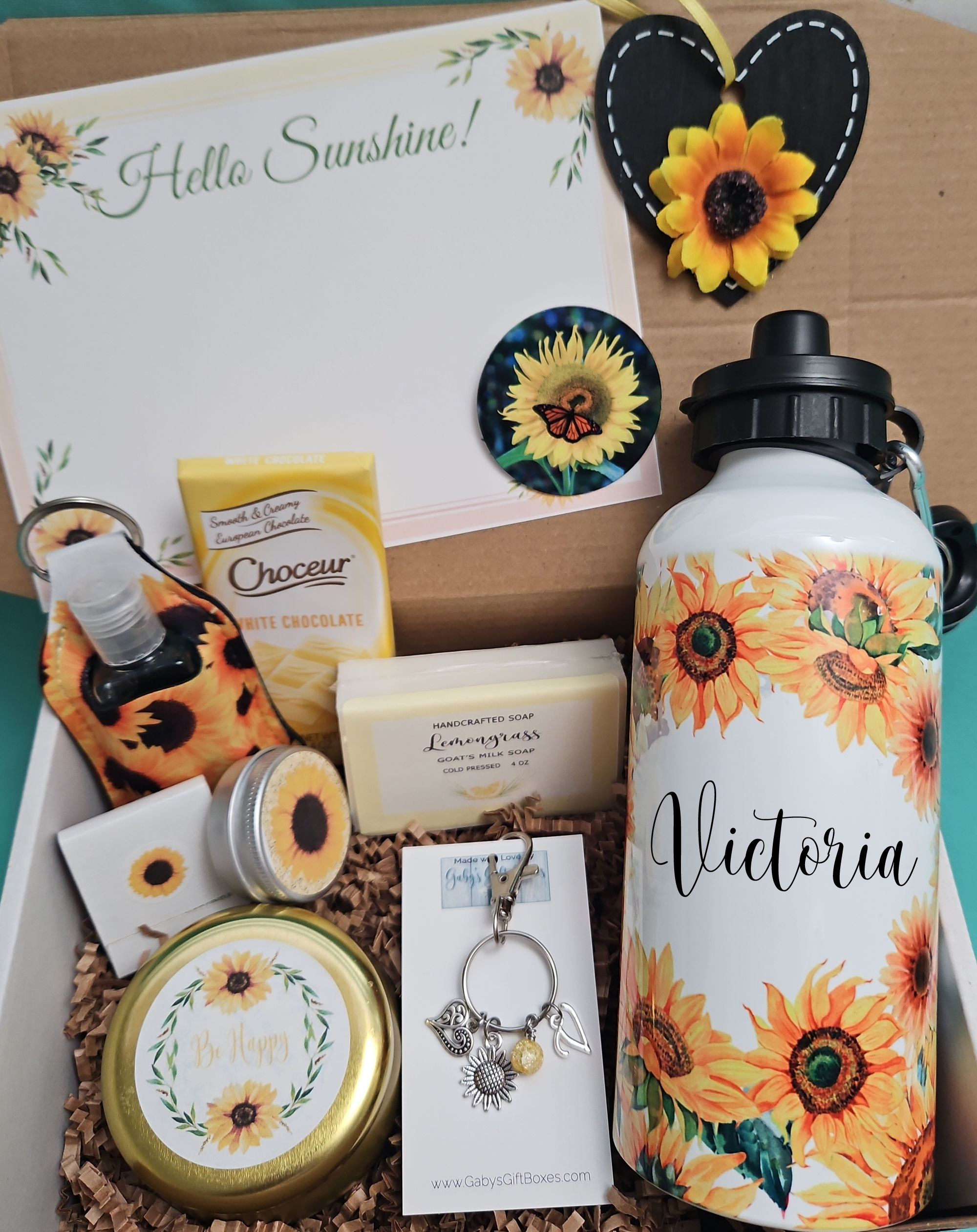 Personalized Sunflower Water Bottle Gift Box