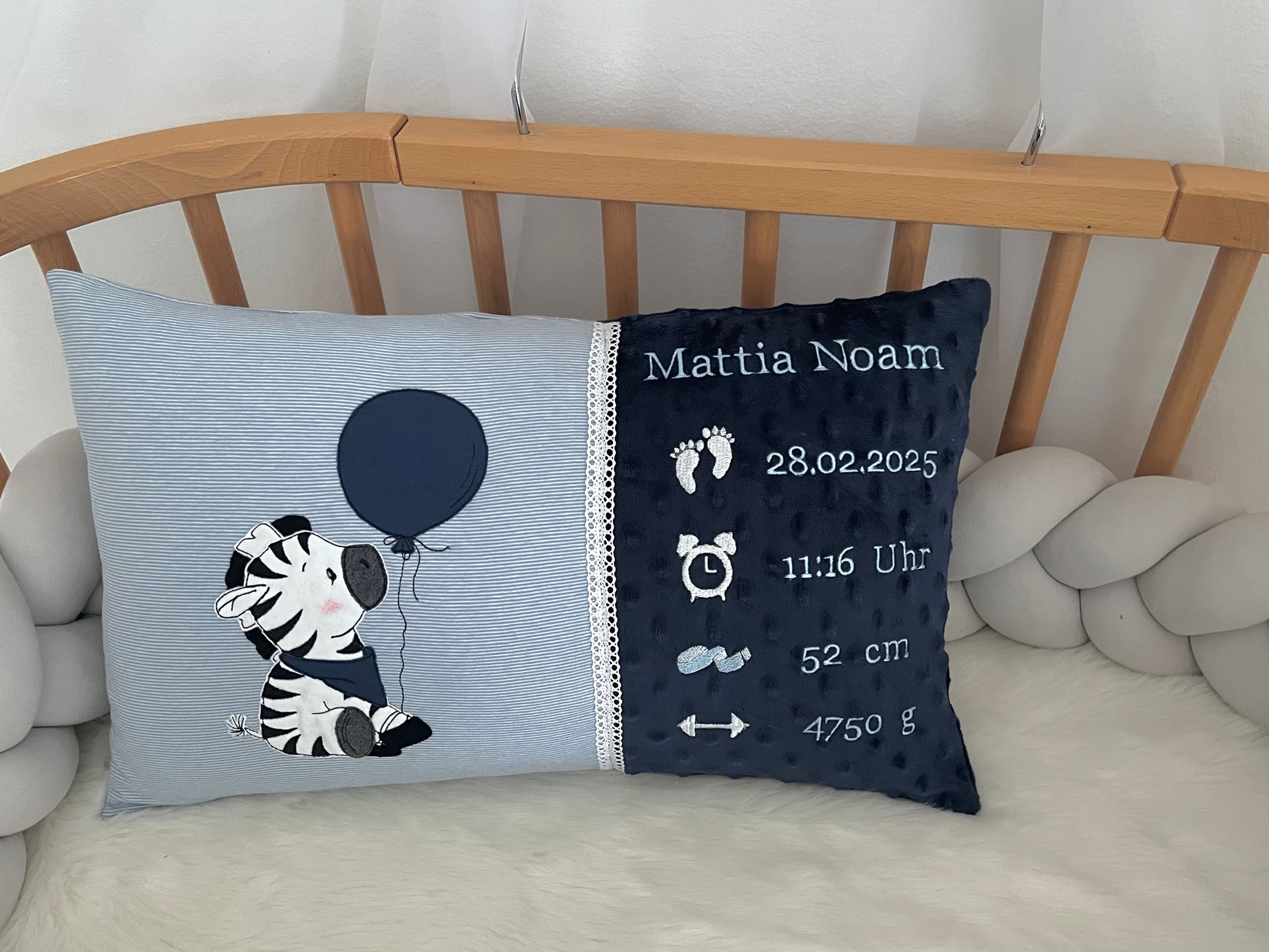 Geburtskissen Zebra blau