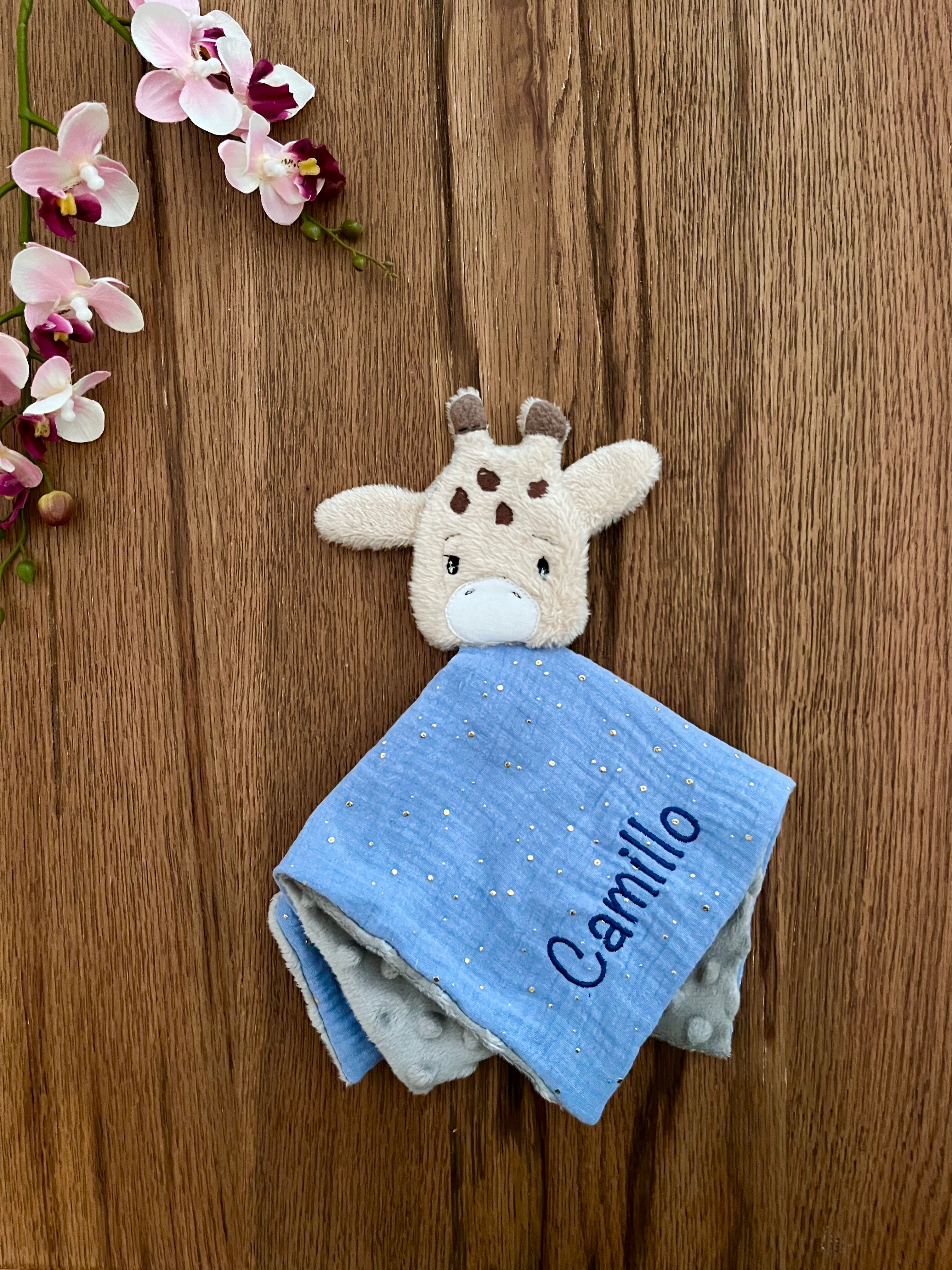 Schmusetuch Giraffe hellblau