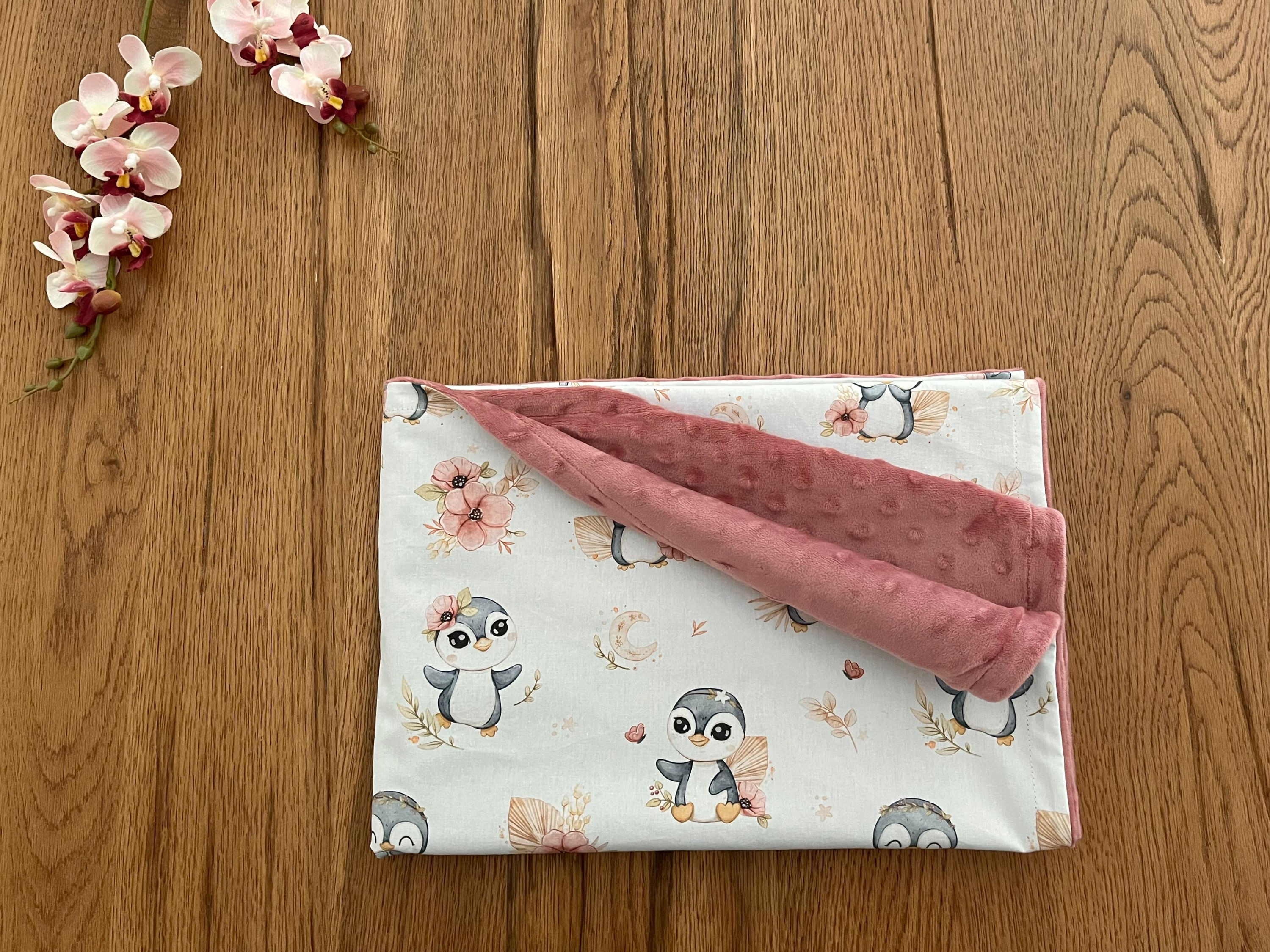 Kuscheldecke Baby Pinguin weiss ¦ altrosa