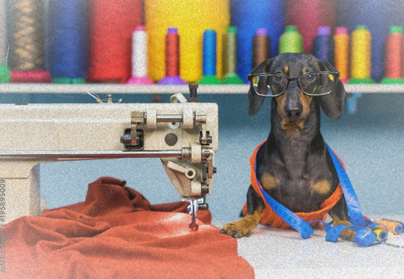 Dog using a sewing Machine