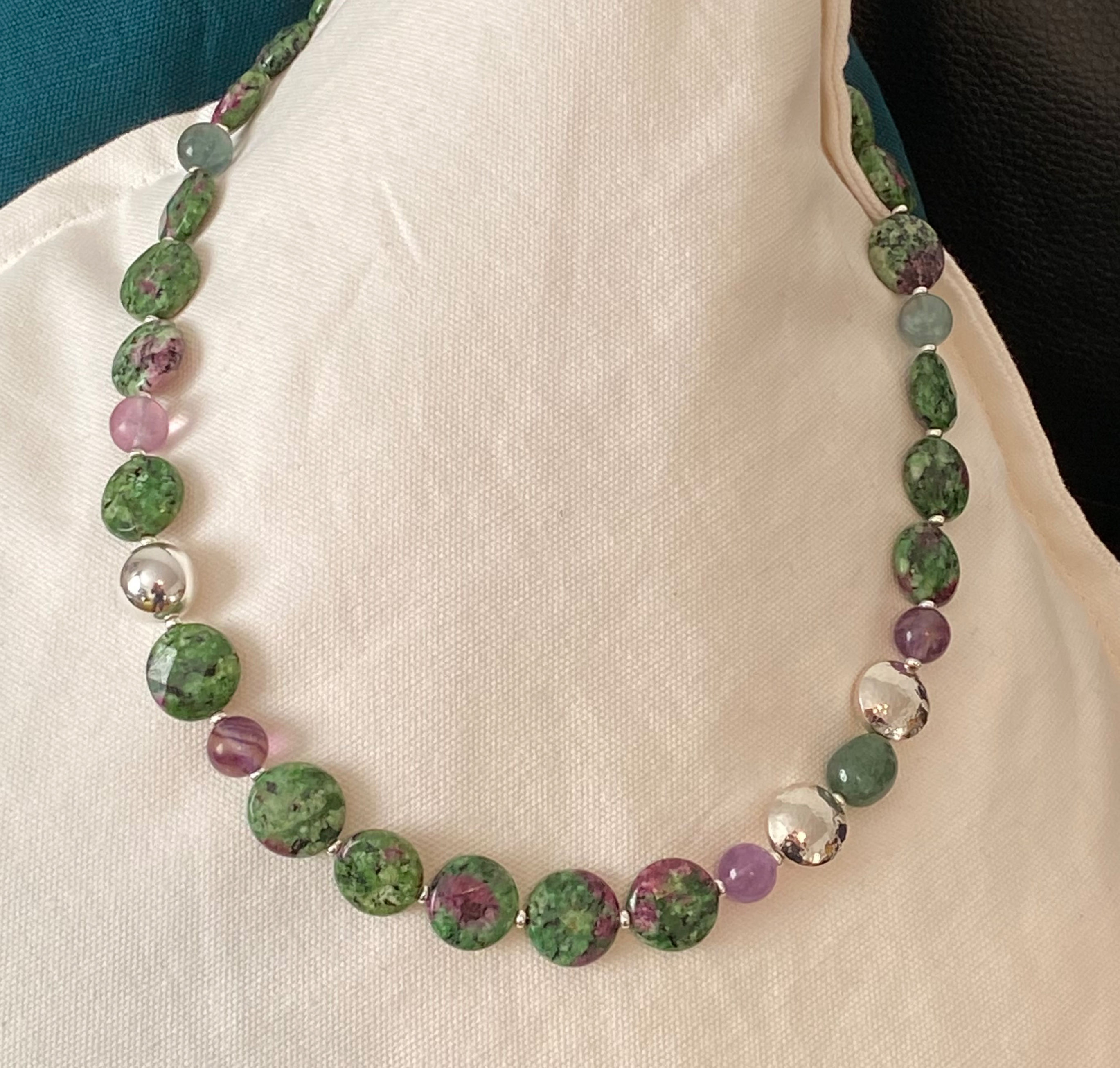 Ruby Zoisite and silver Necklace