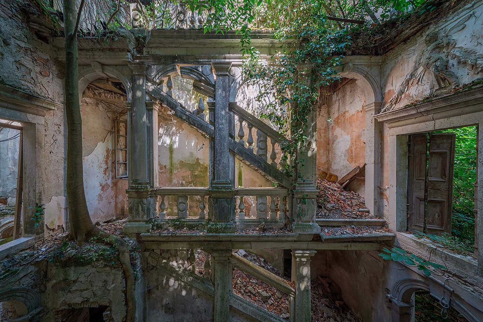 smukt naturligt forfald i forladt villa i italien