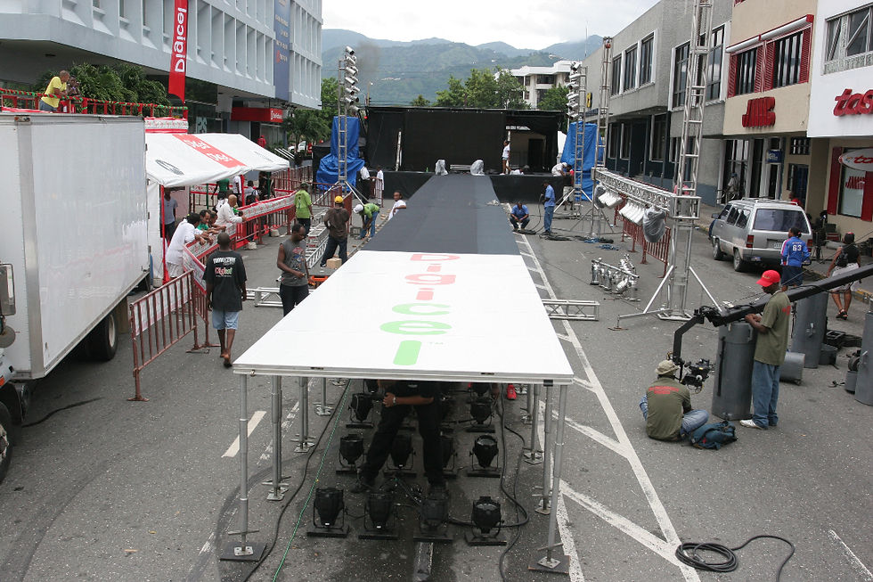 a stage under construction in the middle of a street