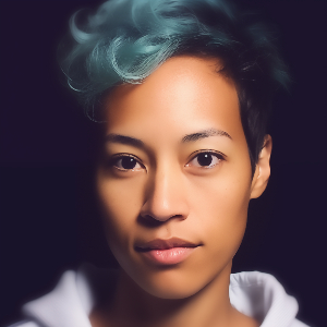 a mixed race androgynous female with two tone hair