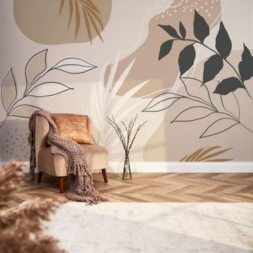 Papel de Parede Boho Floral em Tons de Bege e Verde _ Elo7