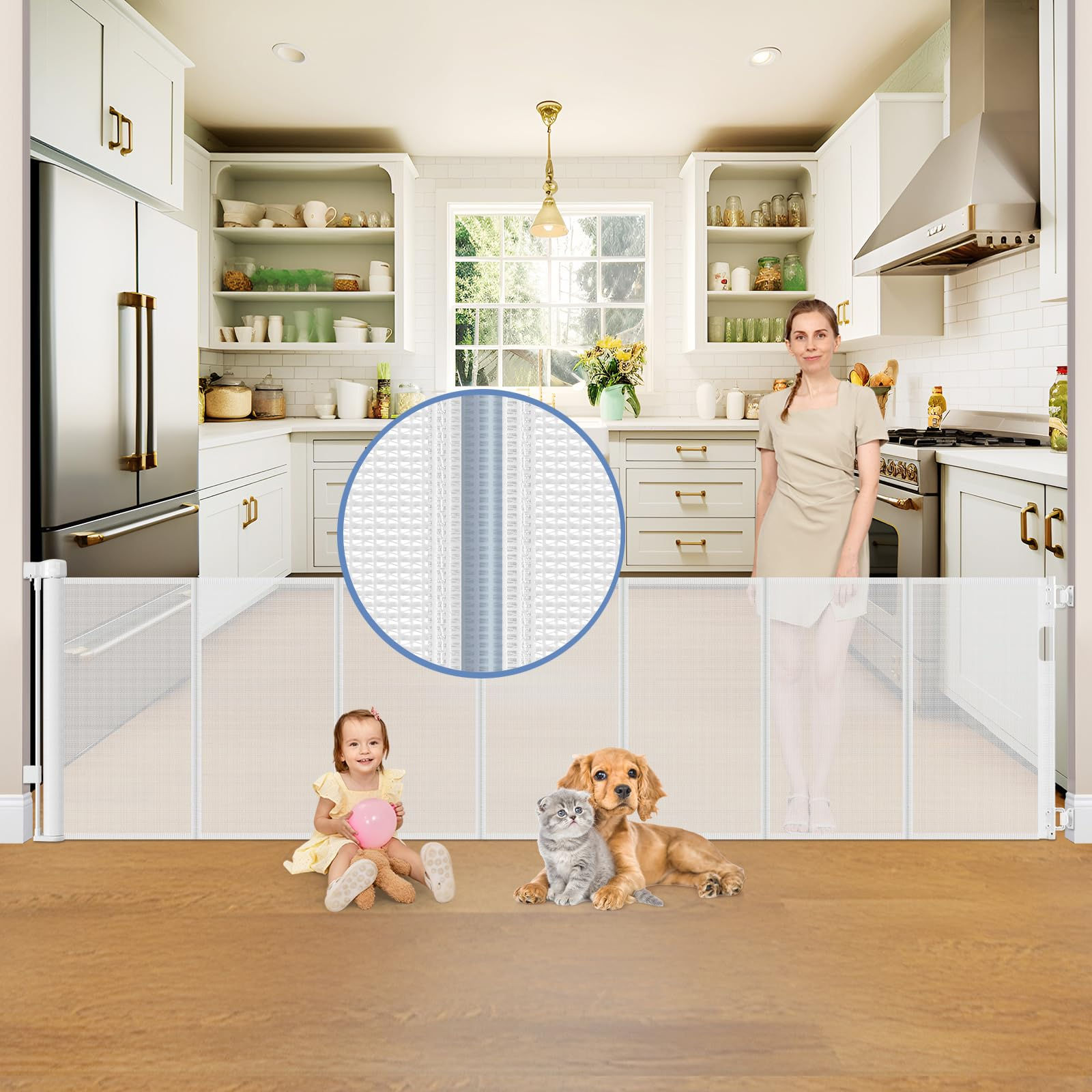 Reinforced 150 Inch Retractable Baby Gates for Doorways Extra Wide Baby Gates fo