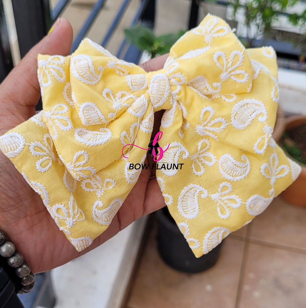 Triple Layer Chikankari Bow Yellow