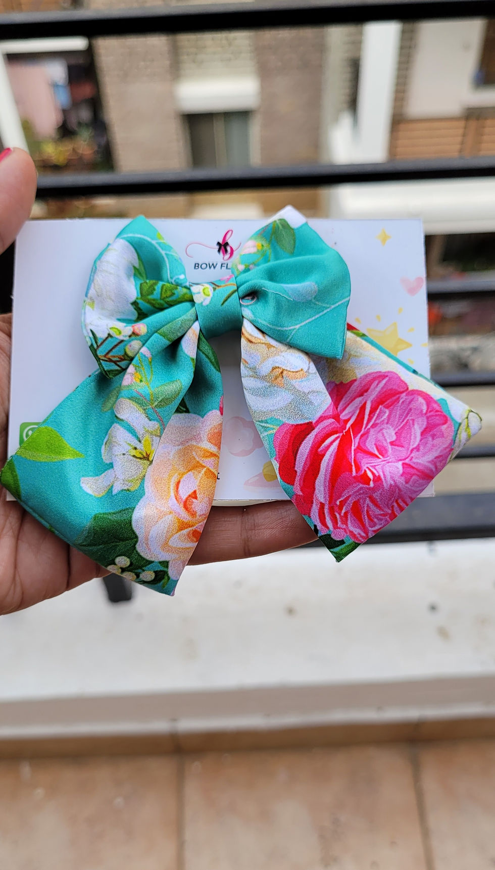 Floral Green Pigtail Bow