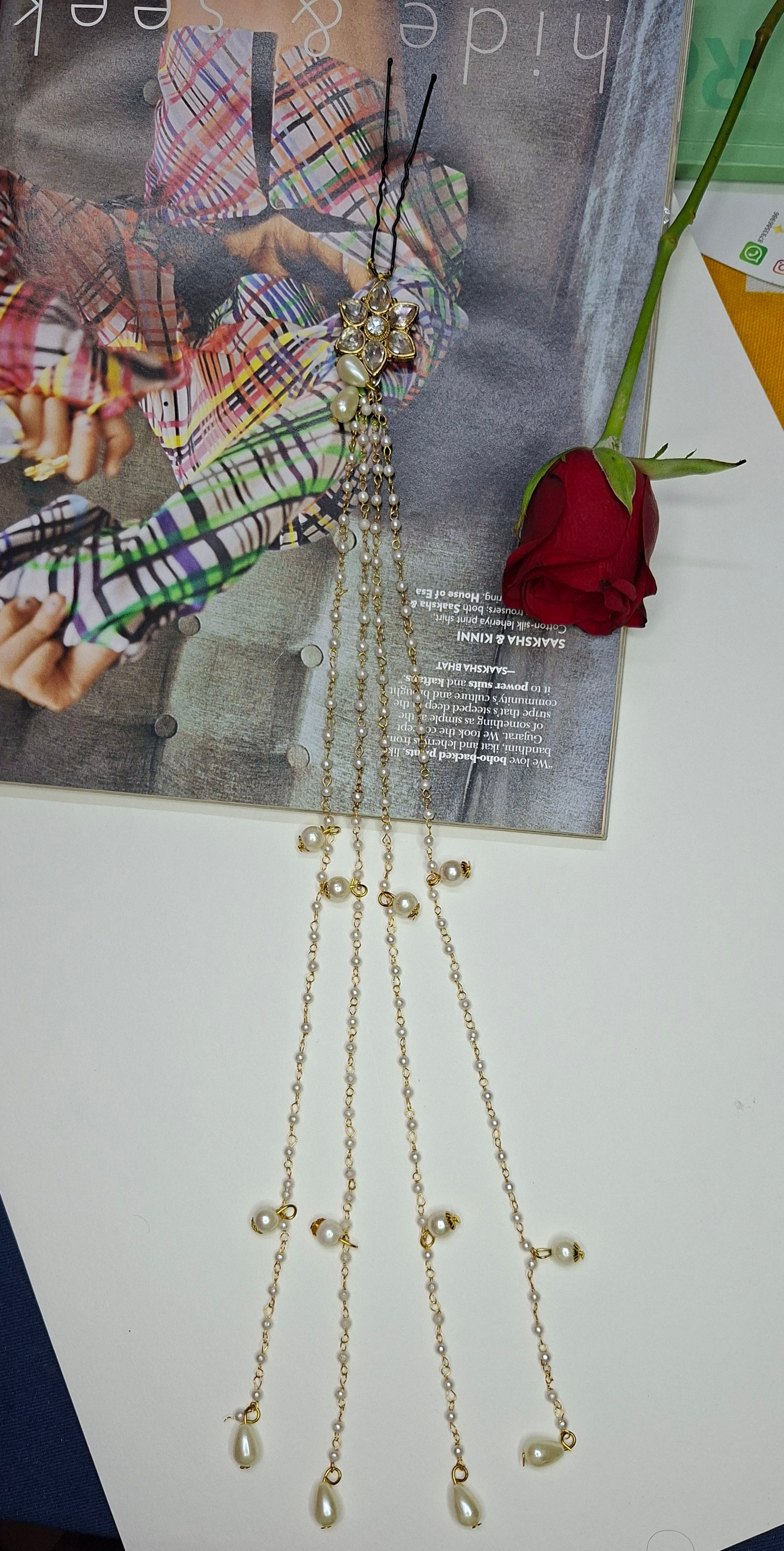 Kundan Chain Clip(white)