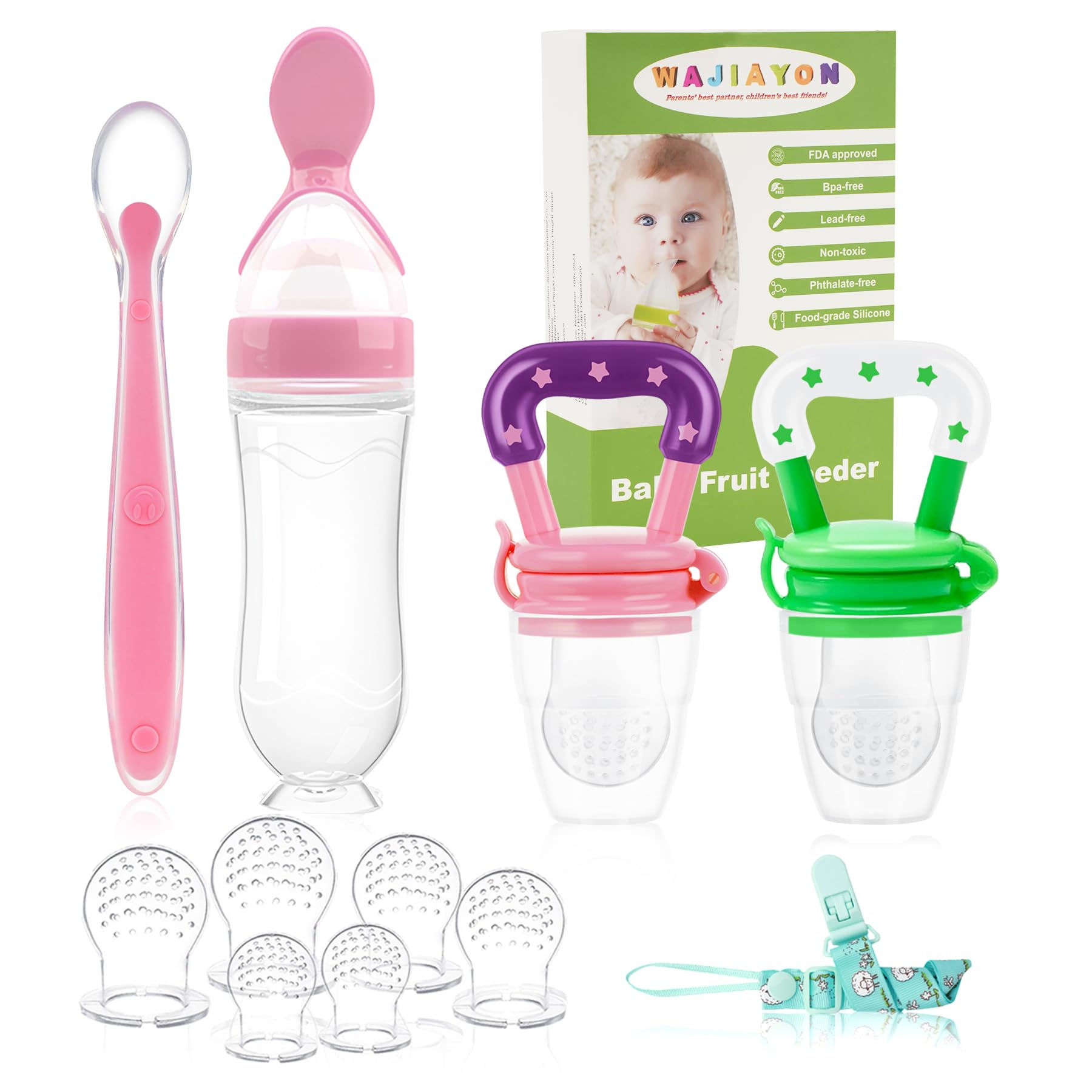 WAJIAYON Baby Fruit Feeder Pacifier - 5 Pack | 2 Baby Fruit Food Feeder Pacifier