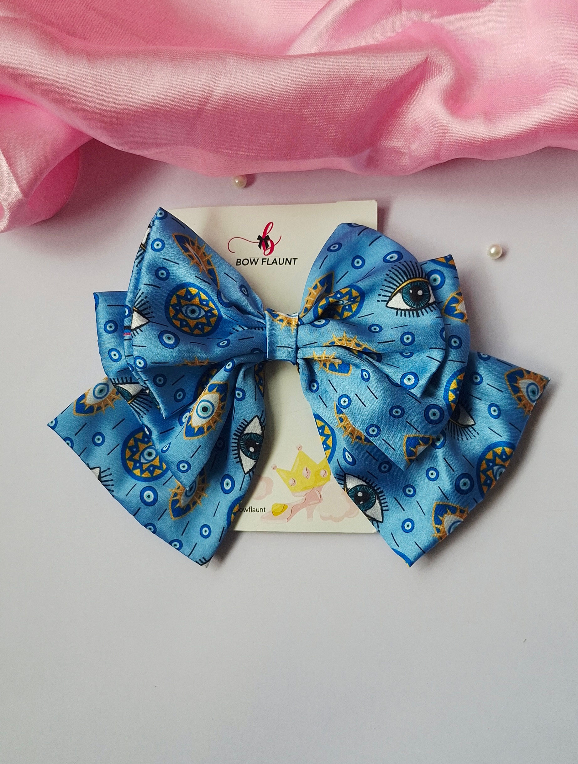 Triple Layer Bow Evil Eye Blue