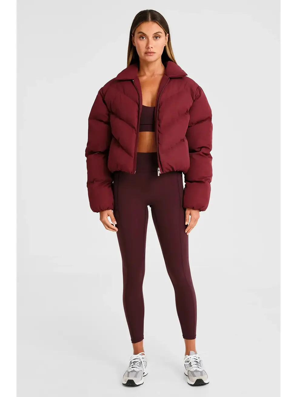 Thumbnail: All Fenix Cropped Puffer Jacket - Burgundy