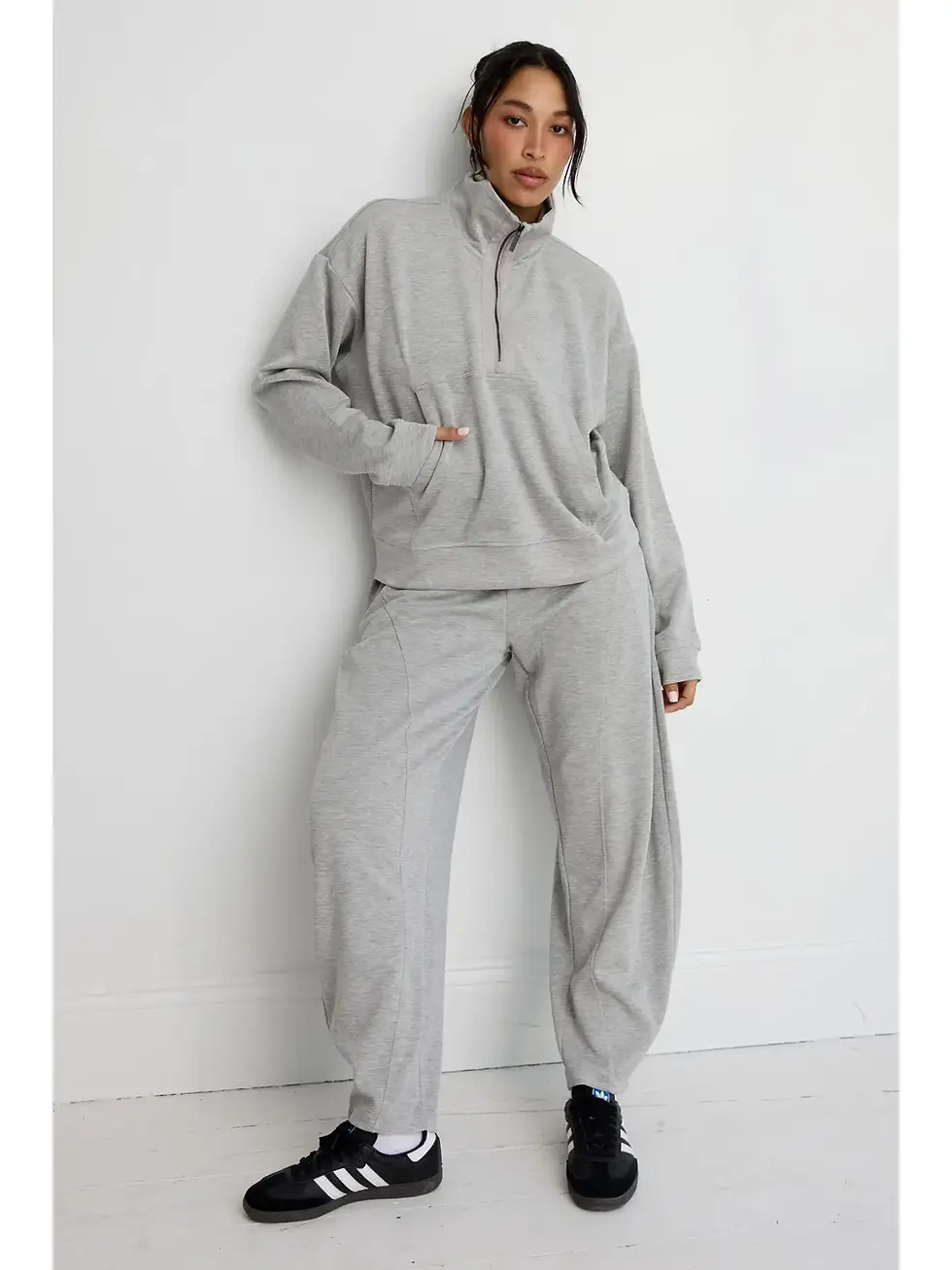 Thumbnail: All Fenix Soft Luxury Barrel Leg Track Pant - Grey Marle