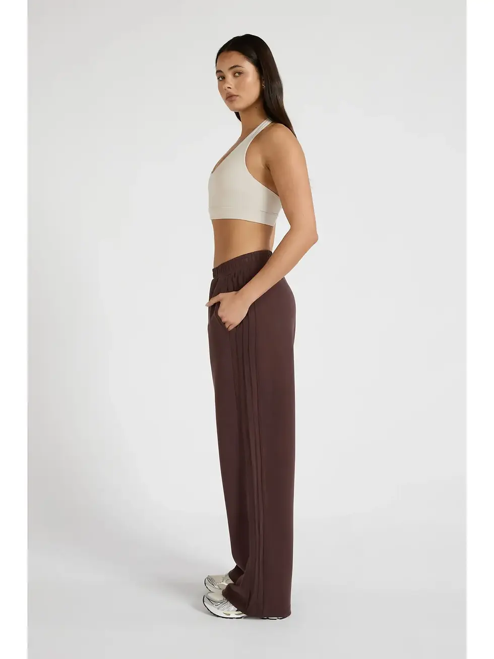 Thumbnail: All Fenix Soft Luxury Pin Tuck Wide Leg Track Pant - Espresso