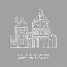 Venice Illustration by Laura Tubb, Hand Lettering, Handlettering, Feminism, Safer Streets, Building, Home, House, Windows. Architecture