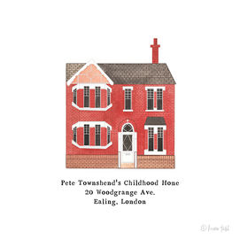 Pete Townshend's Childhood Home Illustrated by Laura Tubb, Illustration, House, Drawing, Front Door, Bricks, Ealing, London, The Who, Musician
