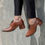 Thumbnail: Brown Textured Leather Oxford Shoes with 5 cm Heels