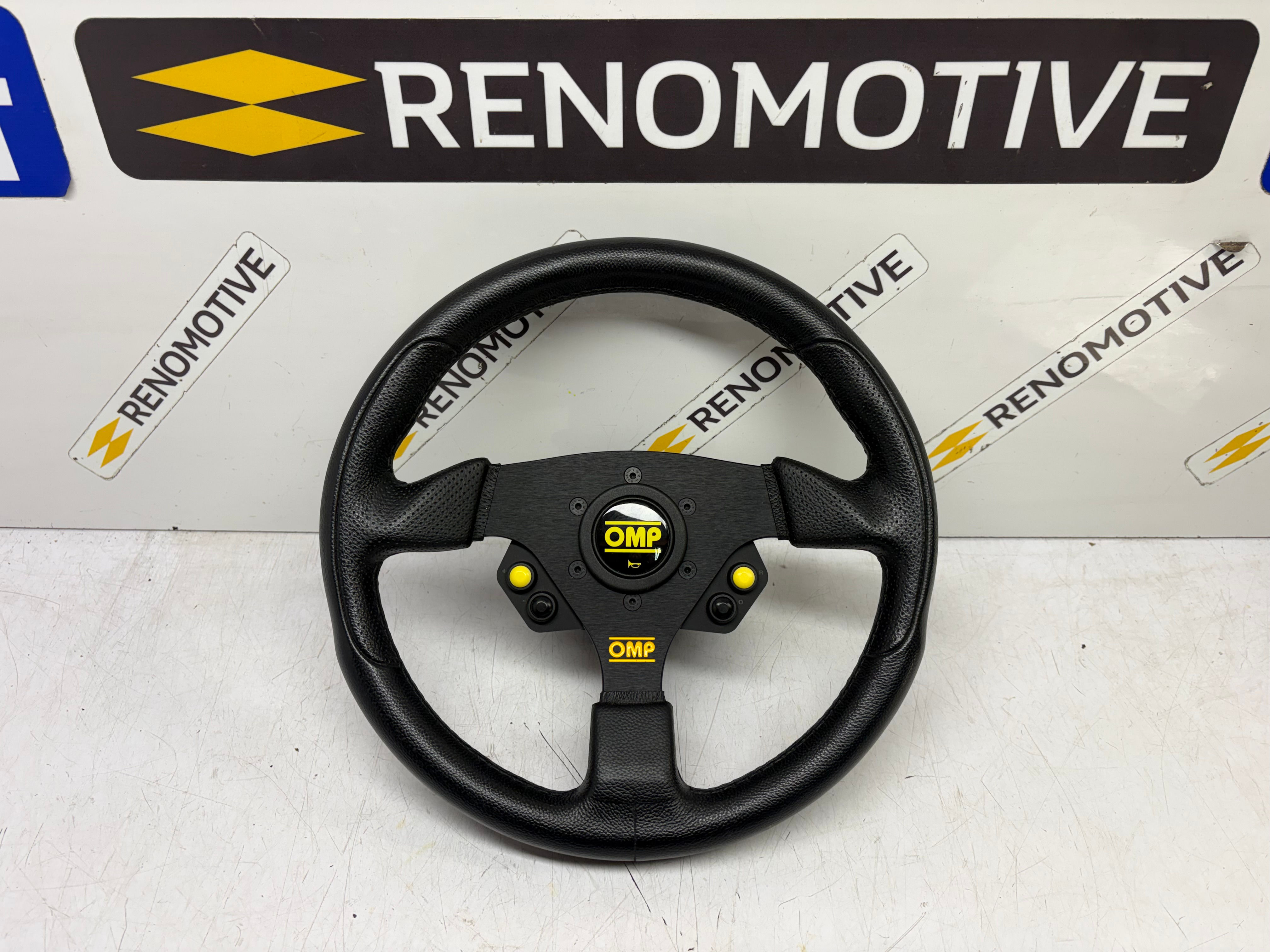 Used - OMP 330mm Leather Steering Wheel Inc. Boss & Cruise Control Buttons