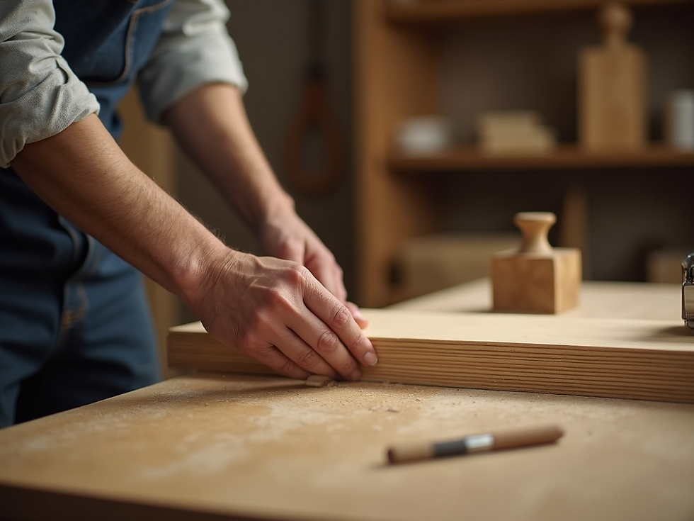 behind the scenes craftsmen workshop custom woodworking detail shot premium materials warm