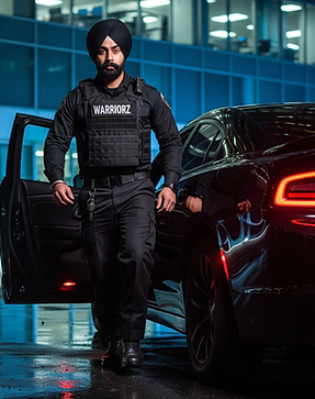 A professional Warriorz Security guard in uniform providing building security services in Ontario.