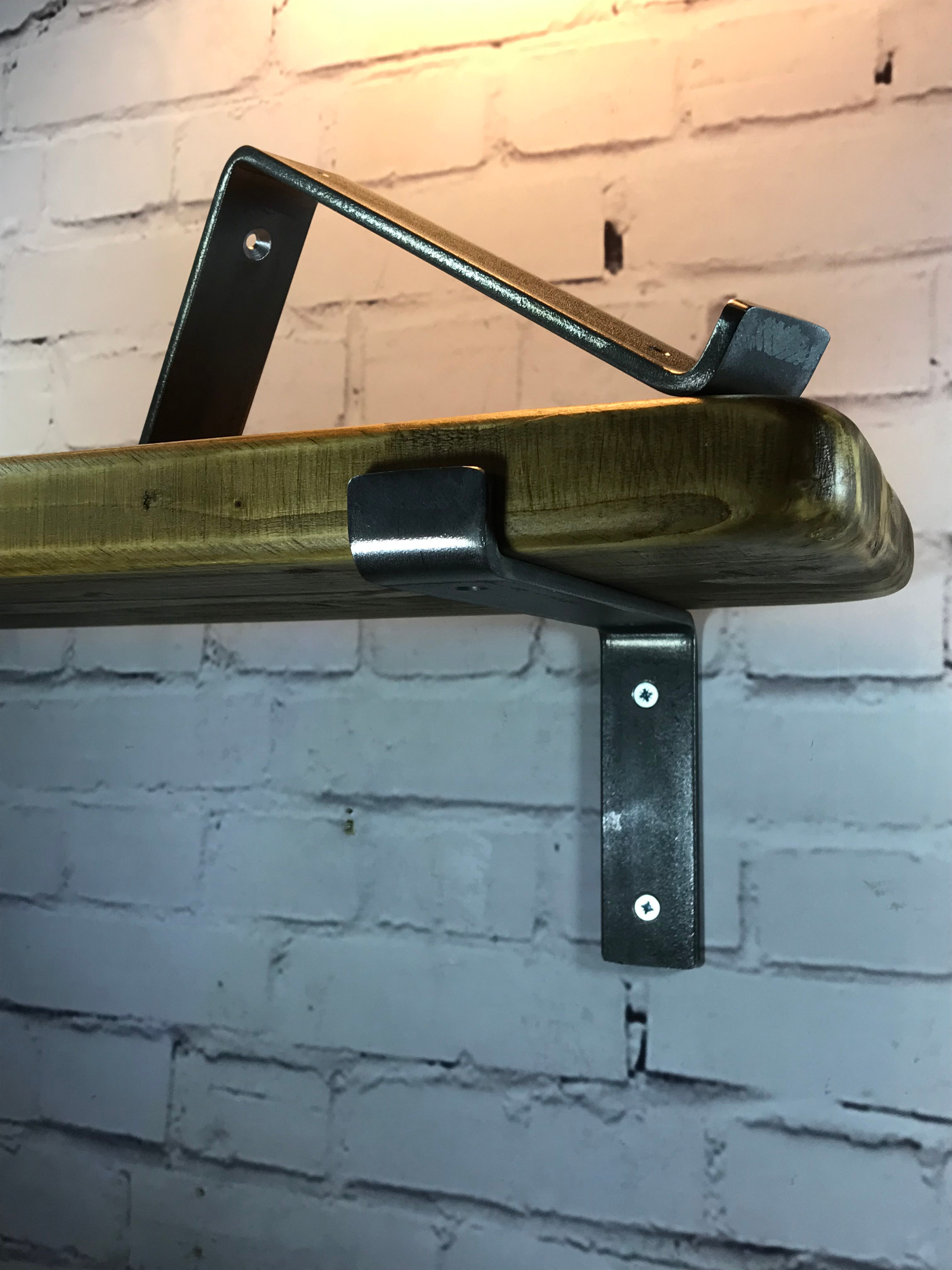 Gloss Black Down style brackets & Reclaimed Distressed Shelf.