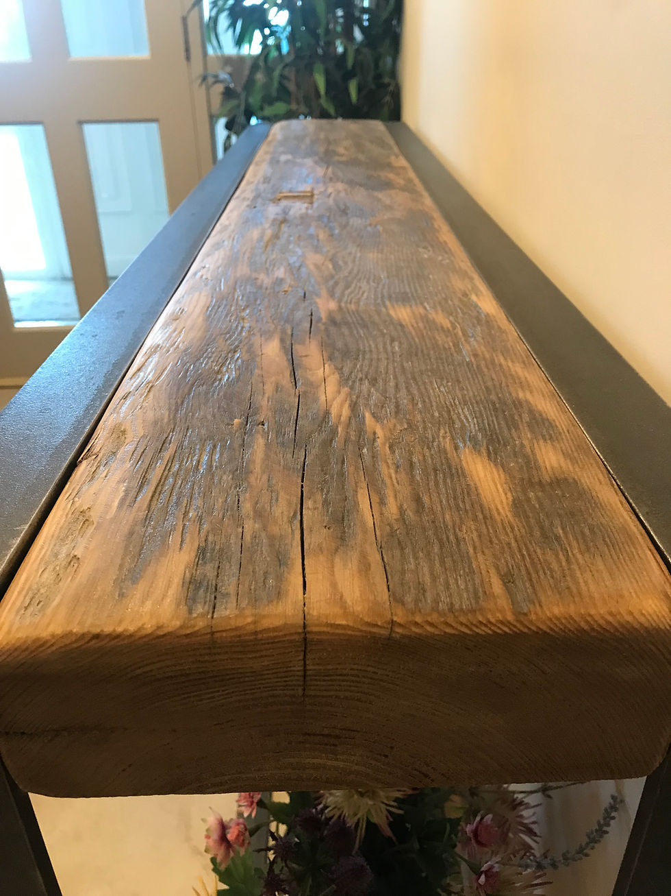 Thumbnail: French Style Console Unit from raw steel and reclaimed, distressed timber.