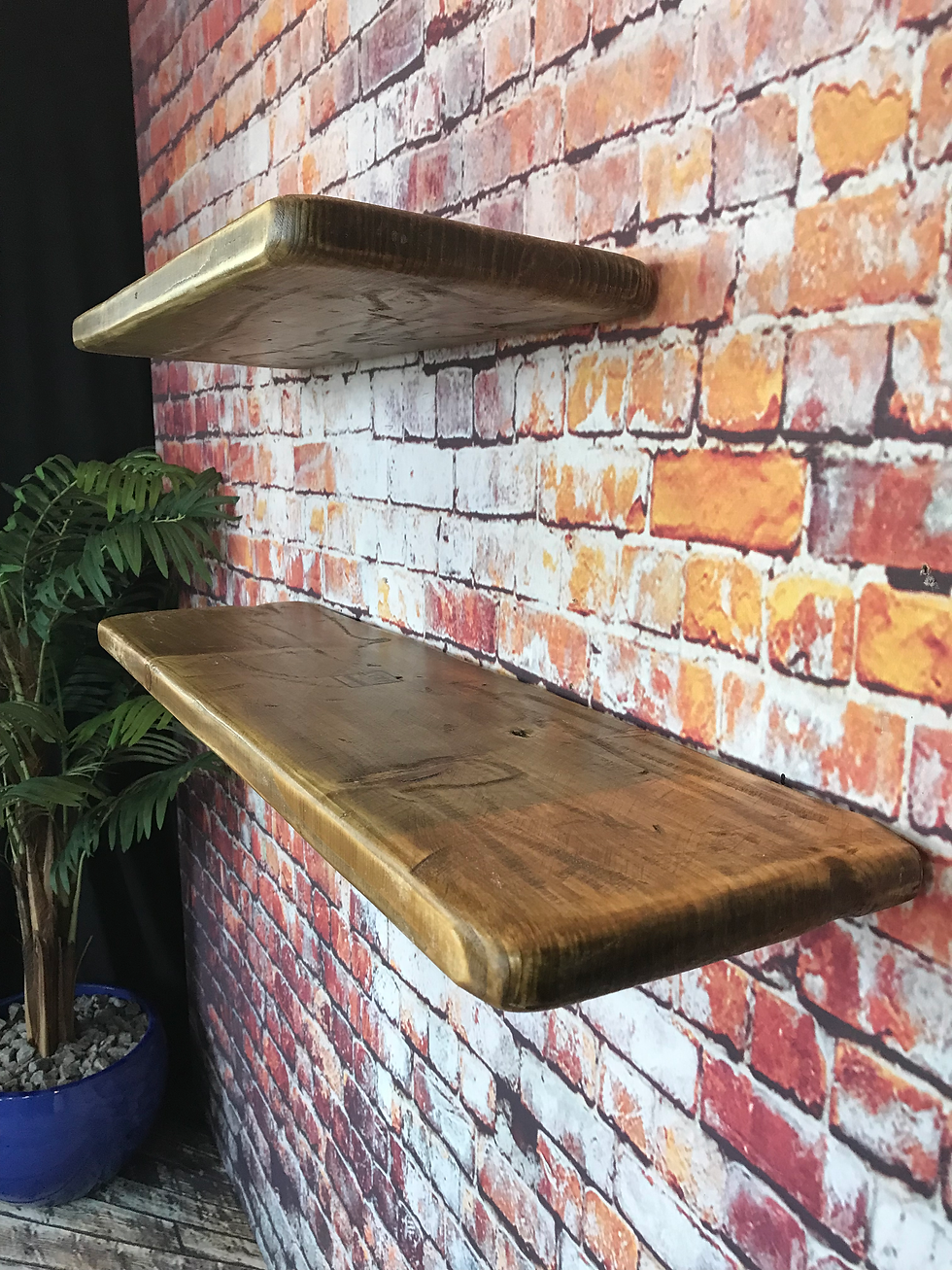 Thumbnail: Floating style reclaimed, distressed shelves.