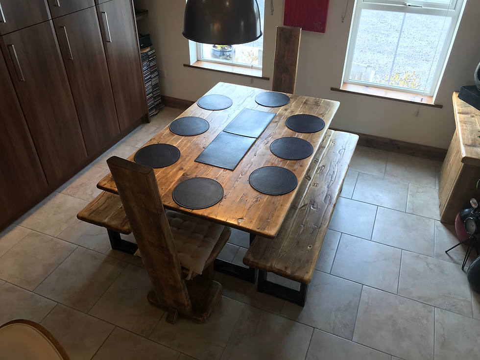 Thumbnail: Mayo Reclaimed, Distressed Industrial Style Table and Bench set