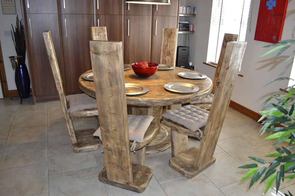 Thumbnail: Large Round Centre Pedestal Table & 6 Tall Back Chairs